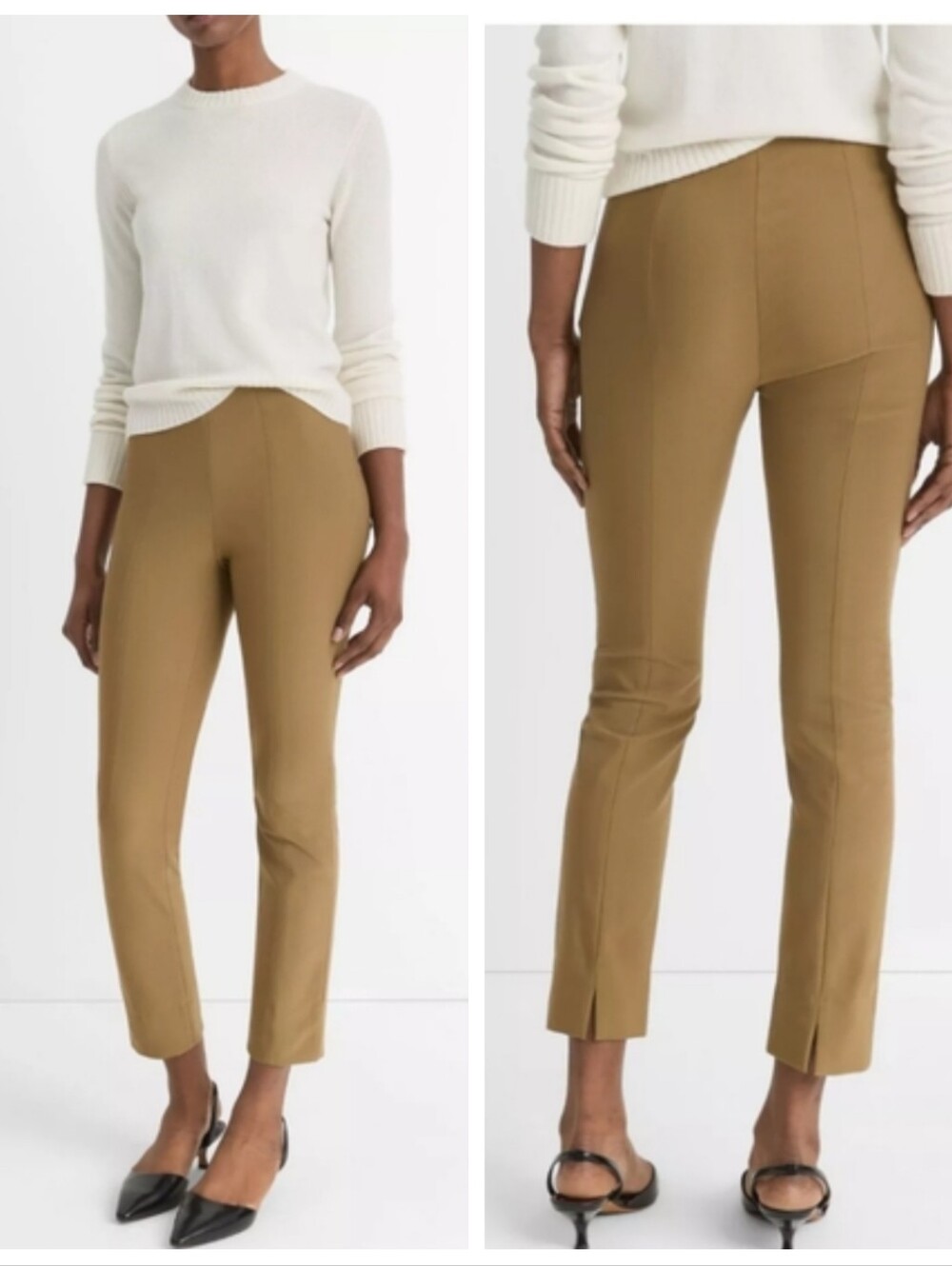 Vince Italian Cotton Blend Stitch Front Seam Leggings "Oak Wood" Women's Medium